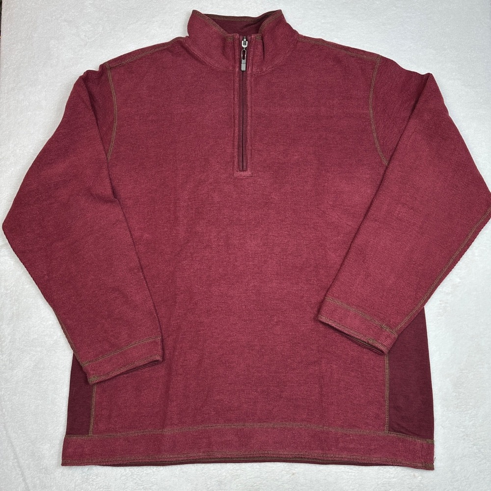 Tommy Bahama Jeans‎ Reversible Sweatshirt Mens Ginger Heather Quarter Zip Sz XL
